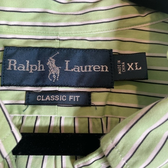 Polo Ralph Lauren Striped Green Button Down Shirt Men’s XL Navy PONY PIMA - Picture 3 of 10